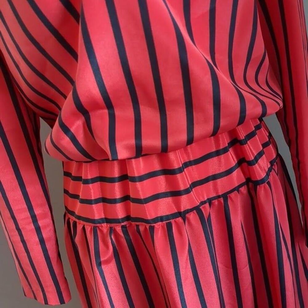 Vintage 70s Cora's Closet Midi Dress Red Stripe Secretary Size Petite Medium - Picture 10 of 11
